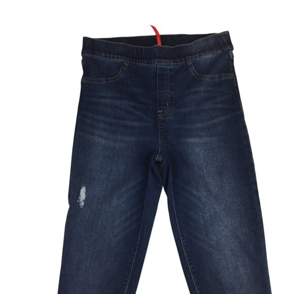 Spanx Womens Large Dark Wash Skinny Denim Leggings With Distressed Details - Picture 4 of 12